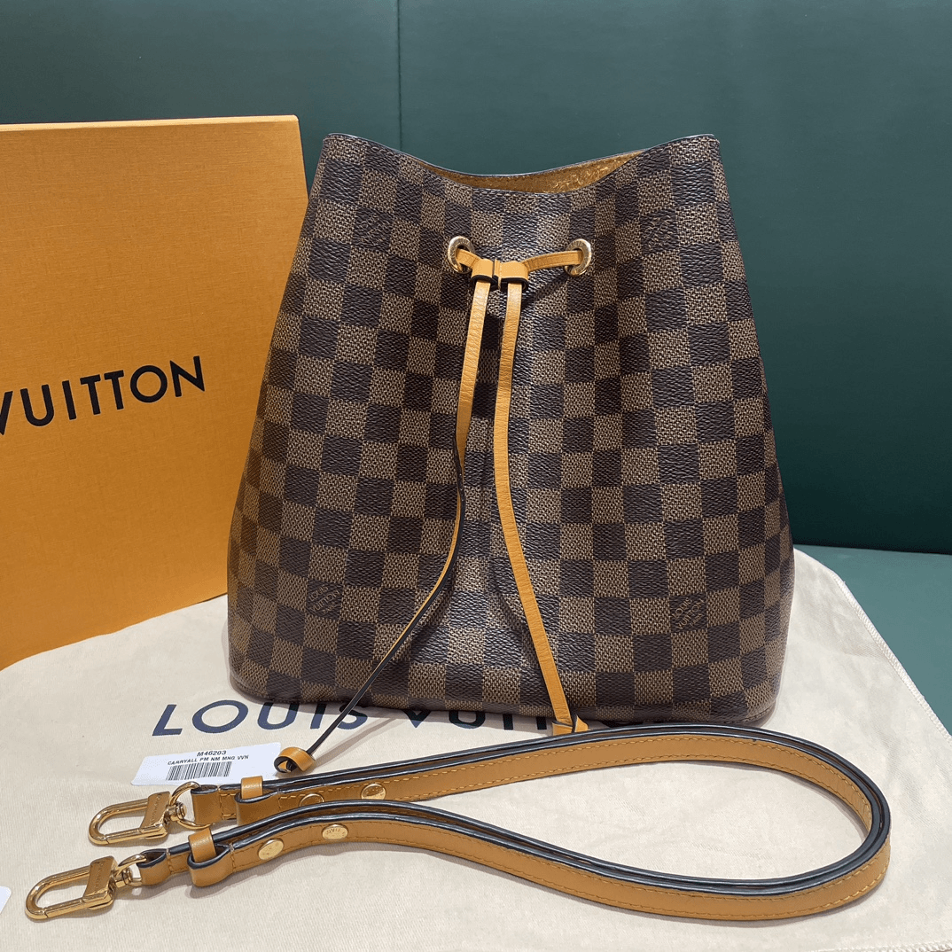 95新 LouisVuitton/路易威登 宝利汇 neo noe 姜黄色棋盘格水桶