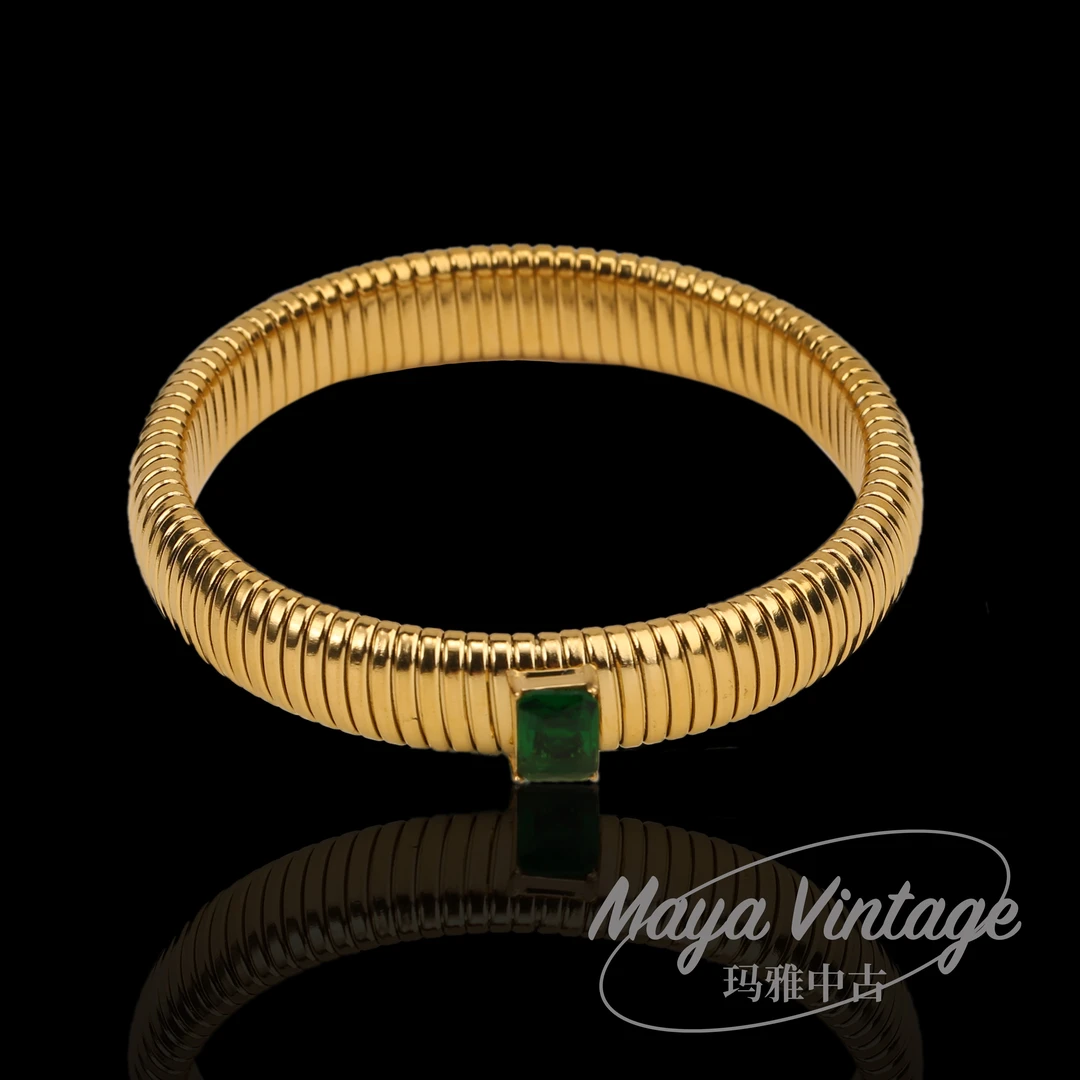 合金手镯 中古风绿色莱茵石素金手镯/S624