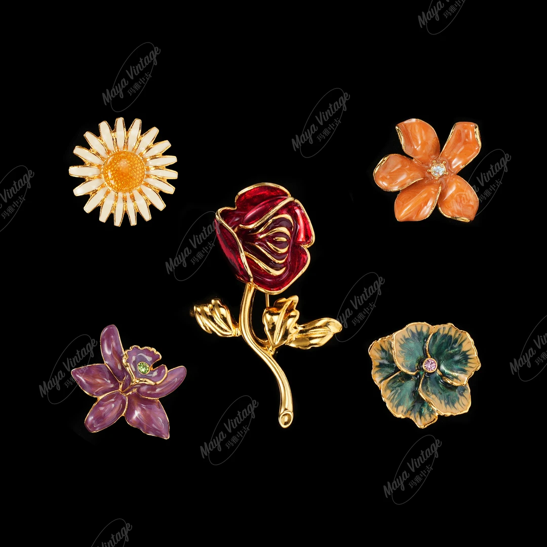 合金胸针 JR中古多色珐琅可拆卸花朵胸针 /AJ310207