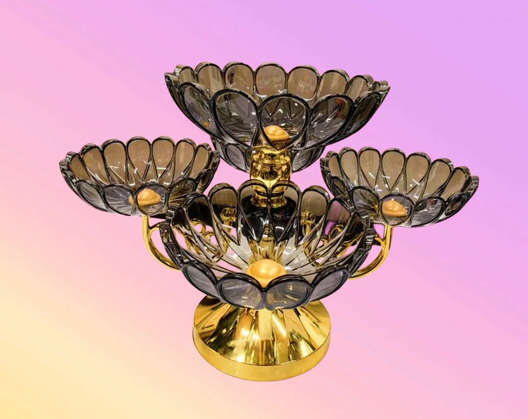 欧式多层网红水果盘高档现代家用客厅茶几零食糖果盘5头旋转果盘