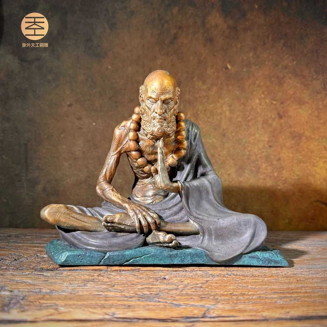 象外天工 达摩 悟 全铜摆件 全手工雕刻 原创新中式人物 桌面客厅