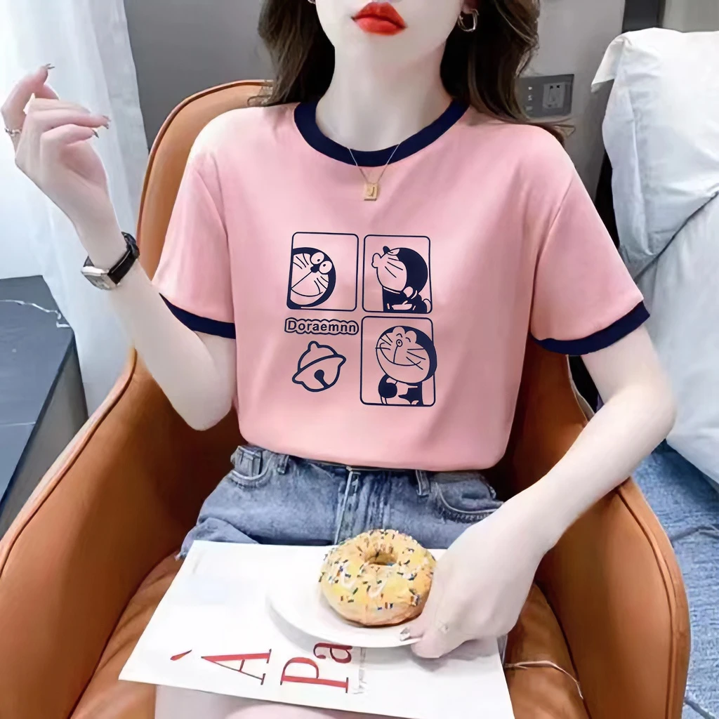 纯棉短袖t恤女装夏季新款宽松时尚撞色别致高级感百搭上衣矮个子