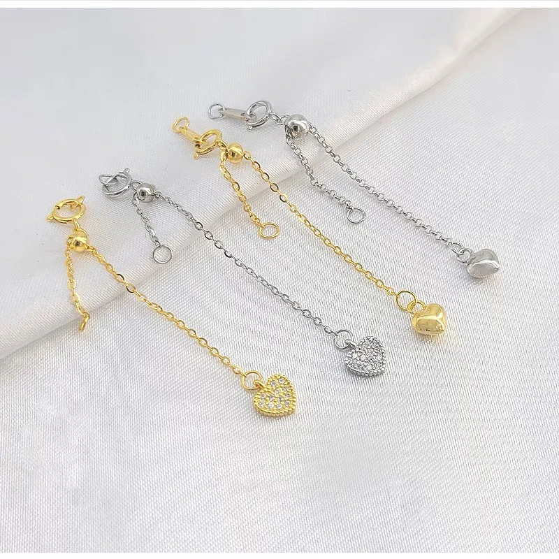 吊坠925银 S925纯银爱心硅胶可调节延长链diy串珍珠项链手链