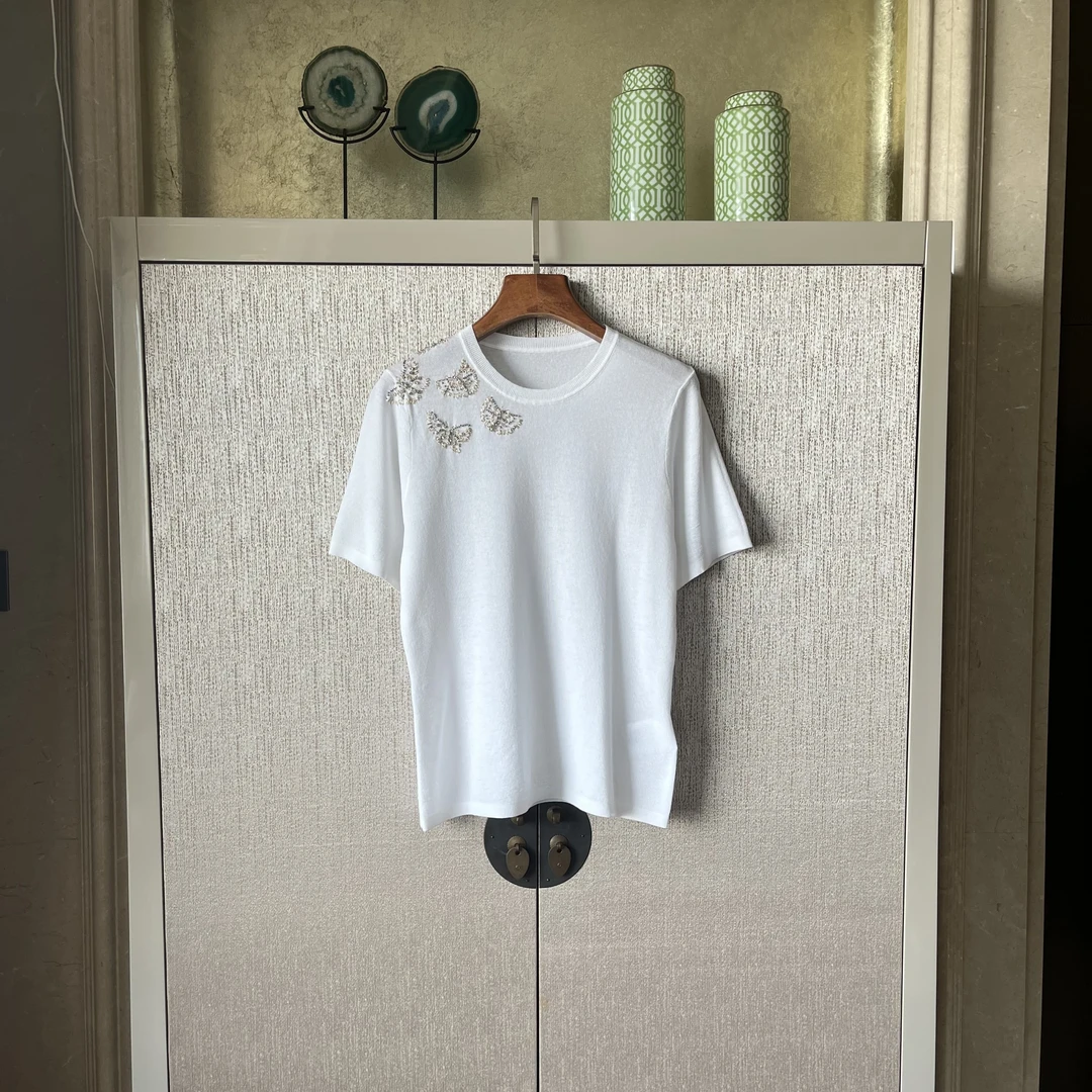 精梳棉尼龙短袖针织衫百搭简约休闲圆领