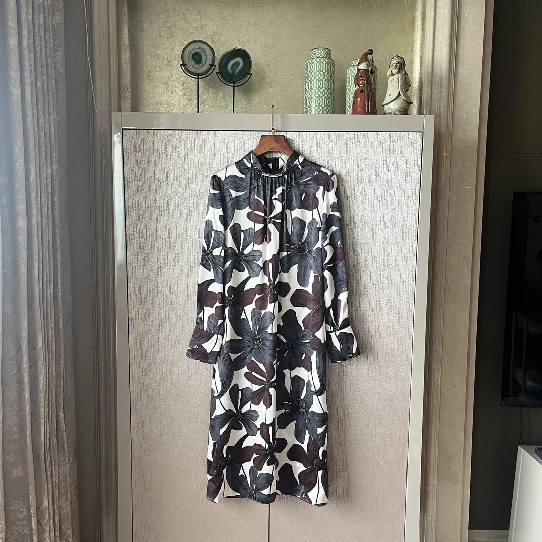 桑蚕丝连衣裙时尚复古休闲气质百搭