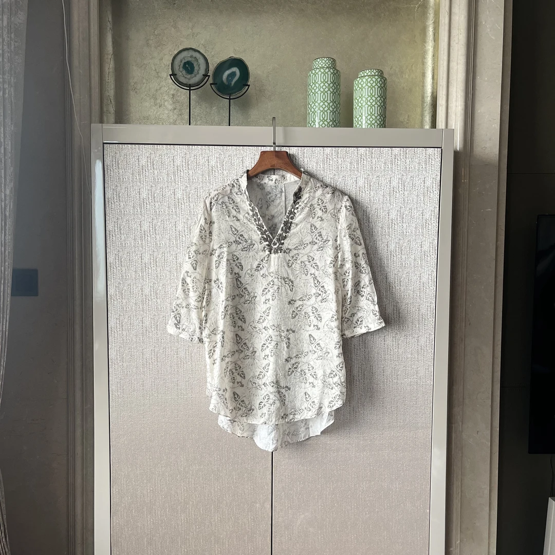 莱赛尔锦纶衬衫气质休闲时尚花色复古