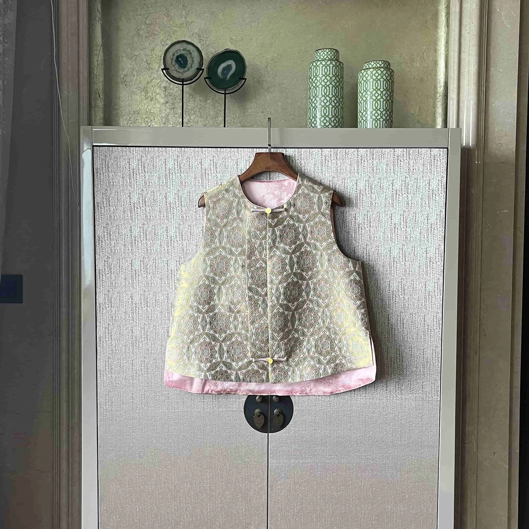 ChanChanWang2024春季新款桑蚕丝马甲时尚休闲百搭圆领中国风