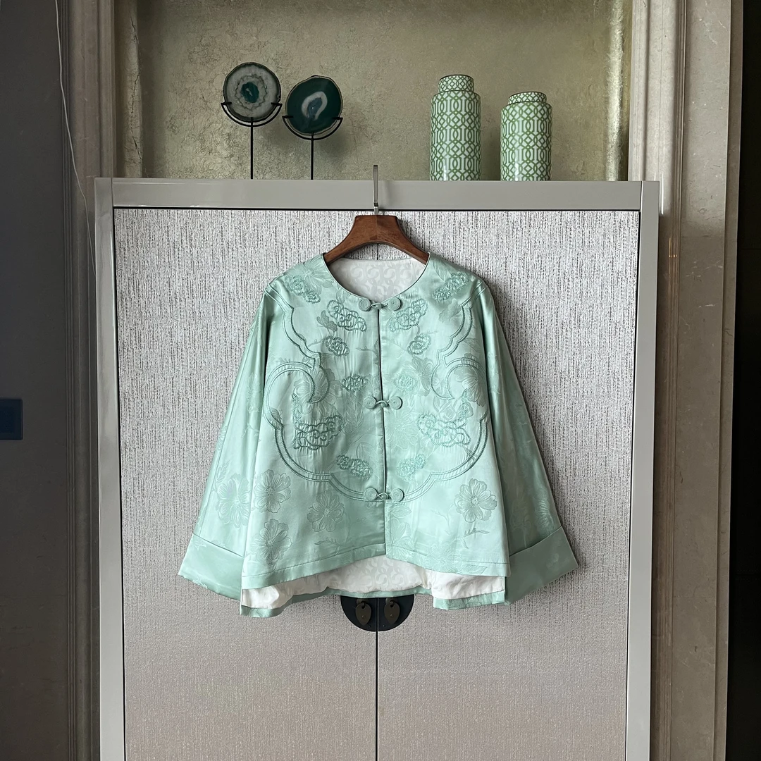 桑蚕丝刺绣外套中式手工盘扣女士