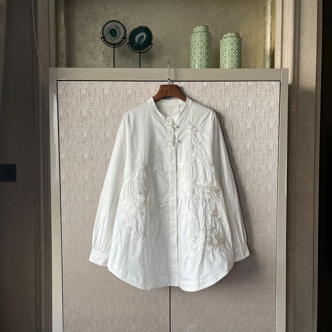 棉衬衫复古中式时尚休闲绣花女士百搭