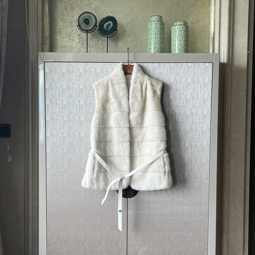 ChanChanWang2023秋季新款水貂毛马夹百搭无袖女士时尚气质