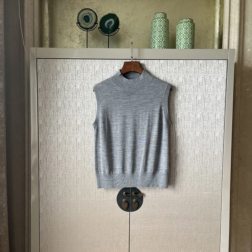 羊毛休闲纯色圆领无袖针织衫套头百搭