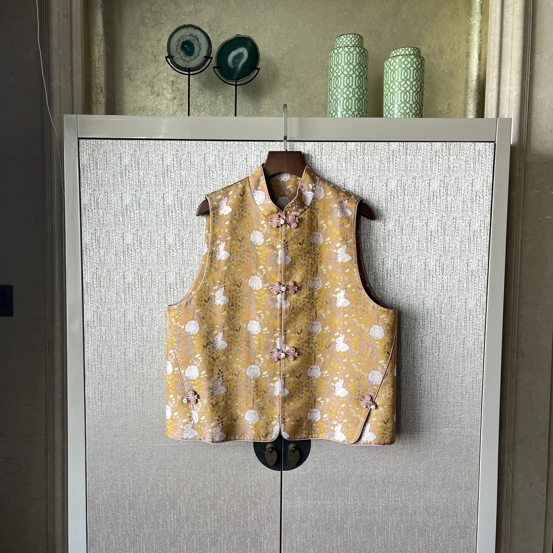 【玉兔祥安】桑蚕丝马甲中式无袖气质复古