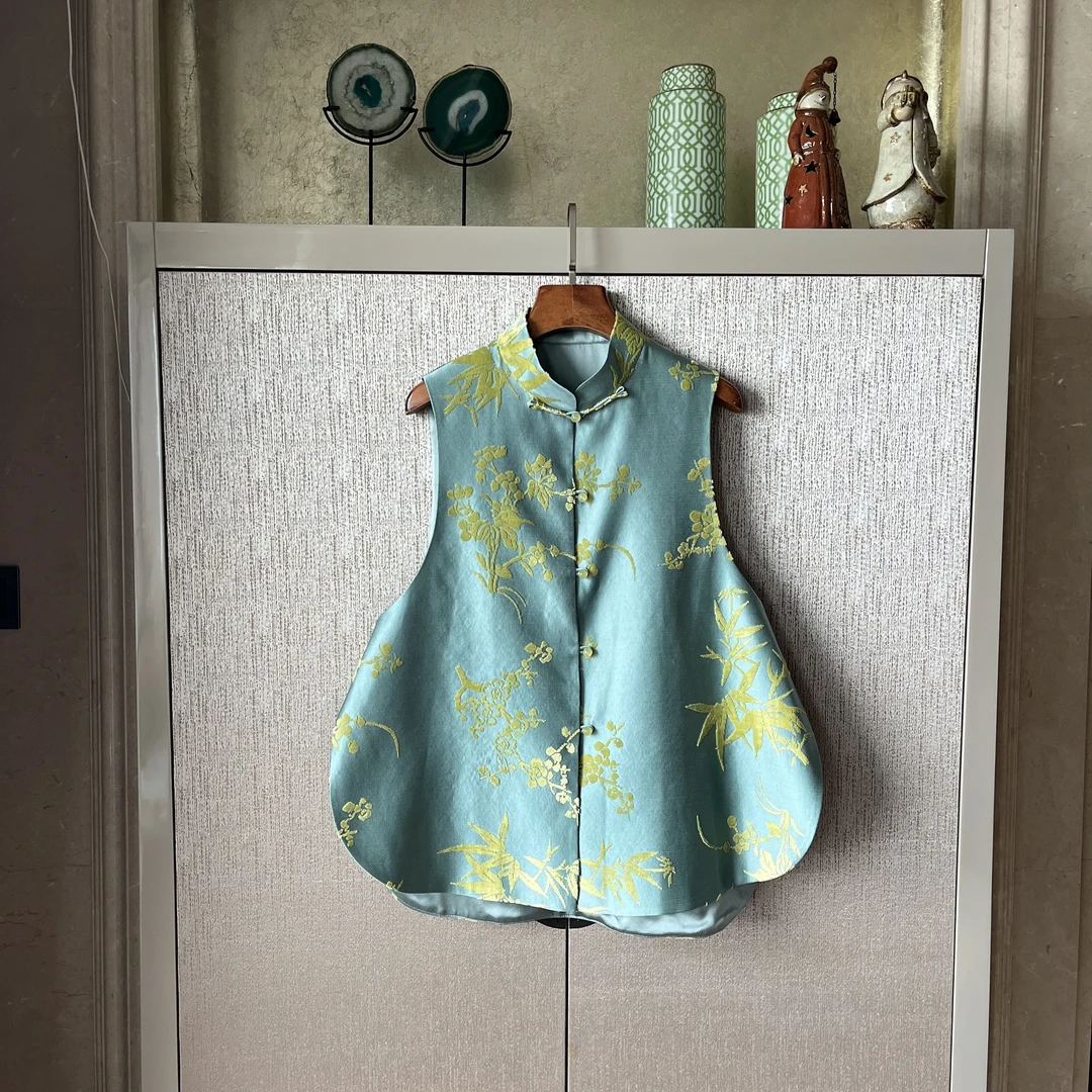 【青竹浮绒】中式桑蚕丝马夹时尚气质休闲百搭