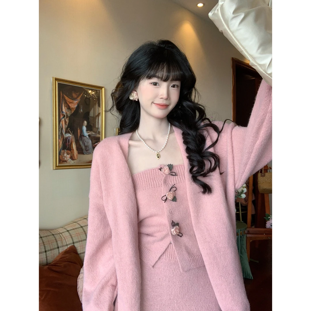 欣子野【粉妆玉砌】秋冬百搭小众设计净版女毛衣开衫外套 xz8961W-A