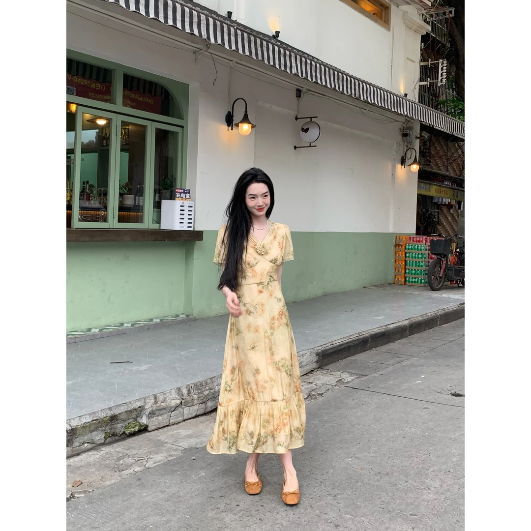 欣子野【月下花语】夏显瘦百搭小众设计碎花港风女连衣裙 xz10325H