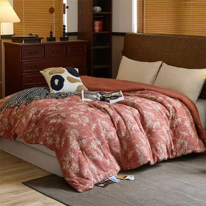 【花裳世界-桔】200*230cm高端亲肤舒适轻奢柔软被子双面可用