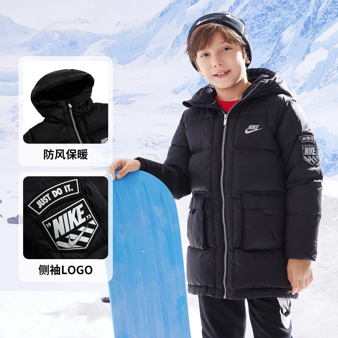 Nike耐克儿童大童男童冬装新年保暖中长款据水羽绒服H862