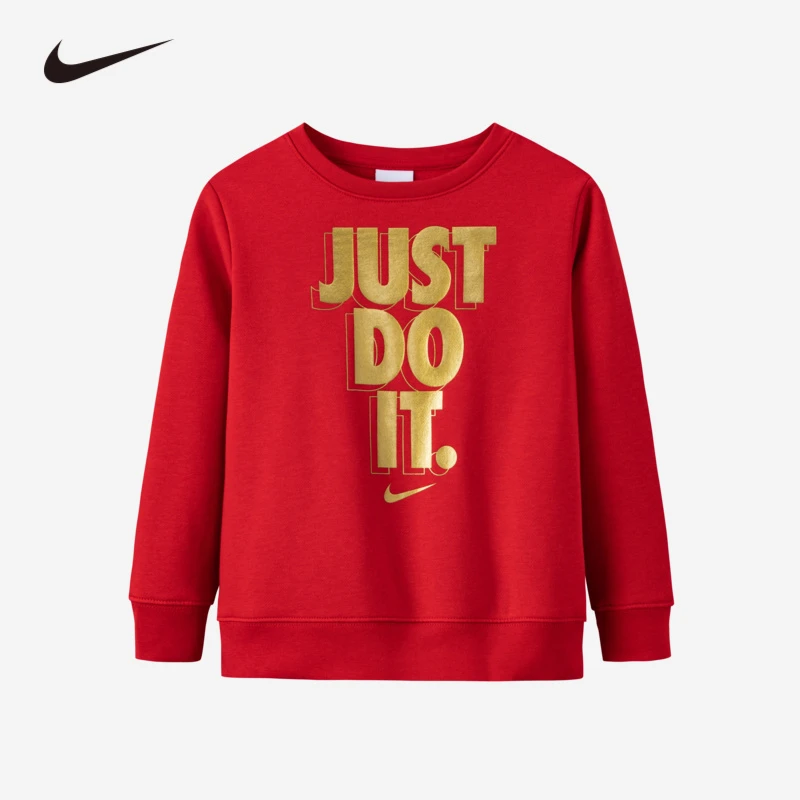 NIKE耐克童装加绒套头卫衣圣诞节春节新年红色礼物款K299