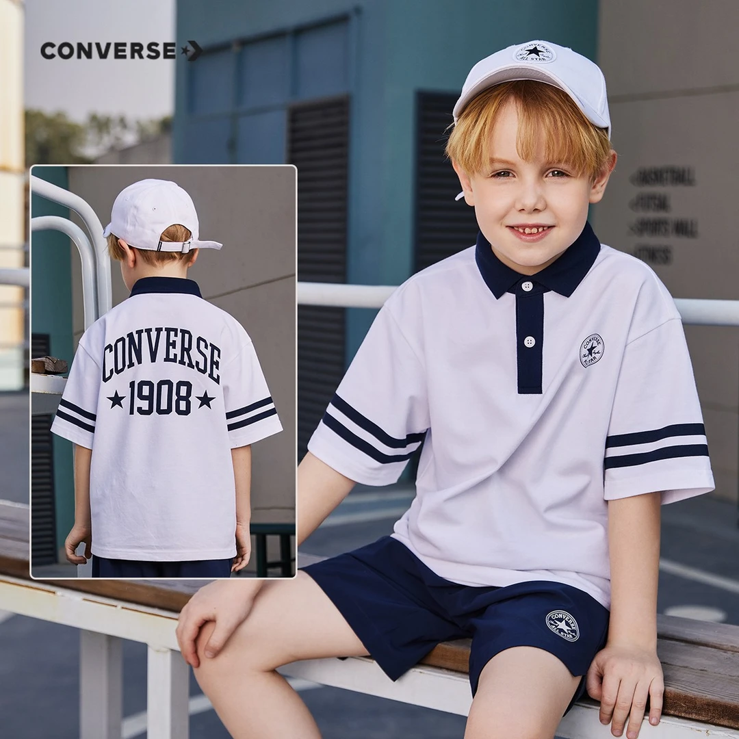 Converse匡威童装短袖夏季男童短袖学院风POLO衫D929