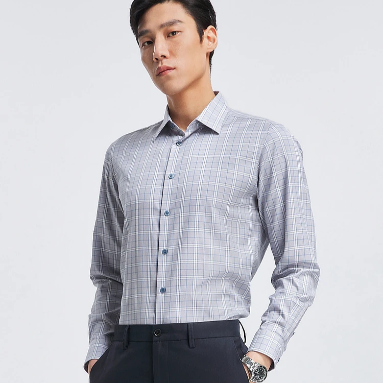 【格纹DP免烫】雅戈尔春秋新品商务休闲通勤衬衣修身长袖衬衫男