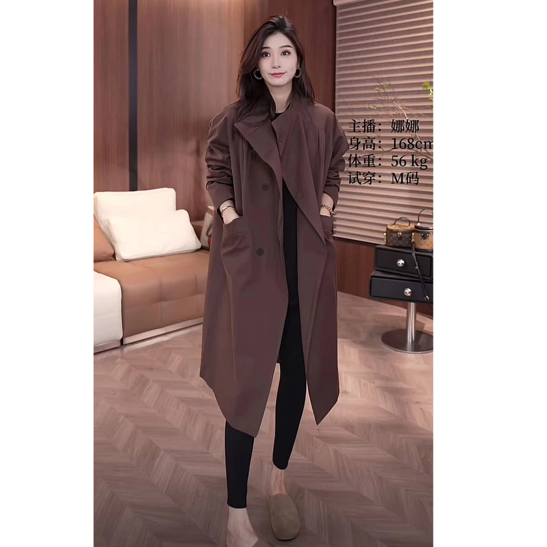 [麦霓严选]新款韩版立领小捏褶高级设计感风衣外套女显瘦女士8067