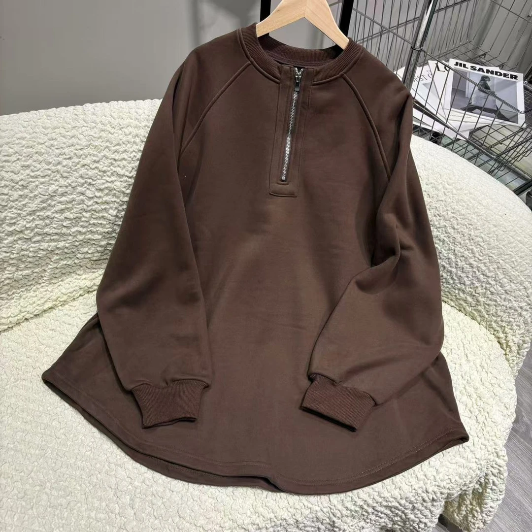 [麦霓严选]新款半拉链u型下摆设计感上衣卫衣女休闲百搭女士8278