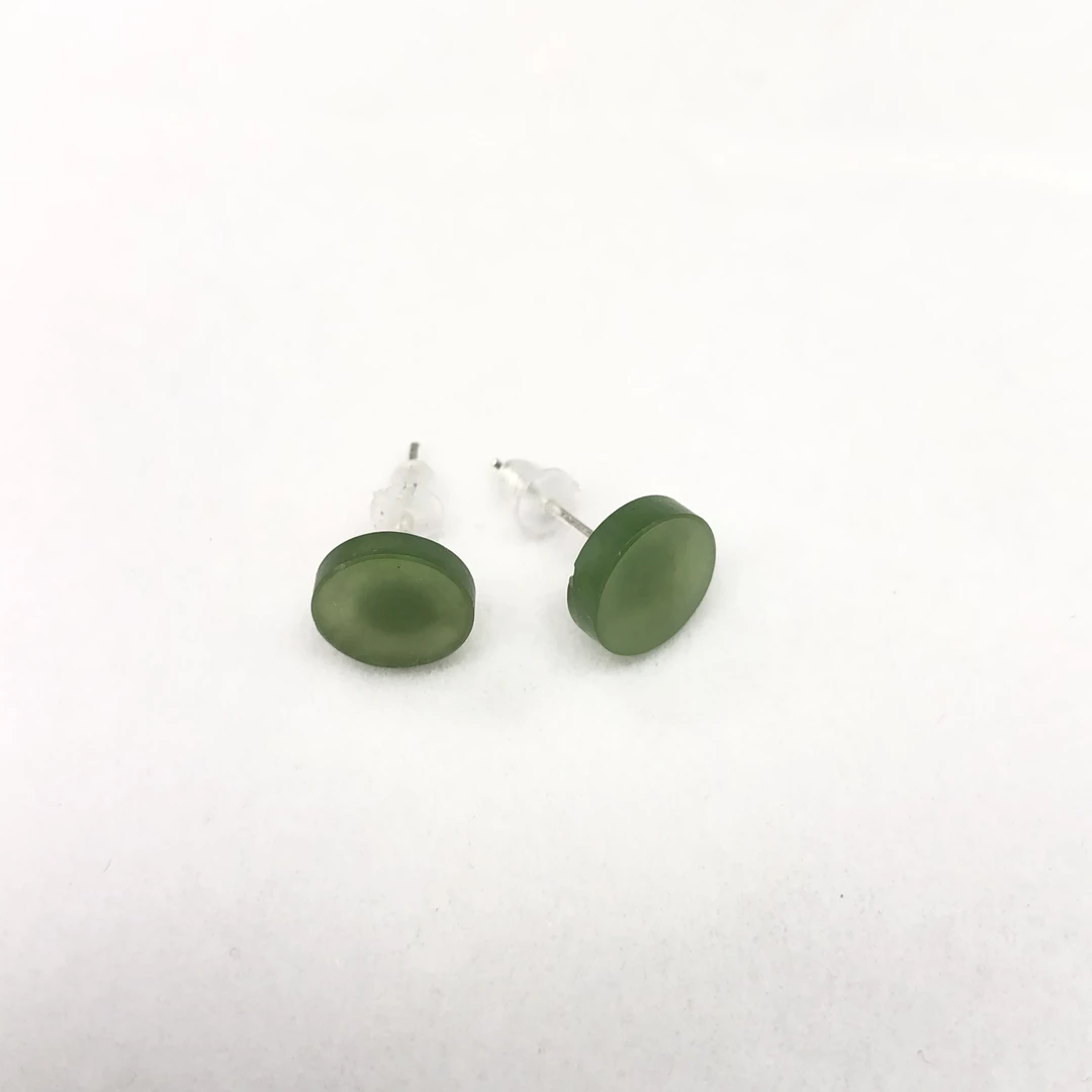 新款纯天然和田玉碧玉耳钉圆形无事牌耳饰气质百搭0068