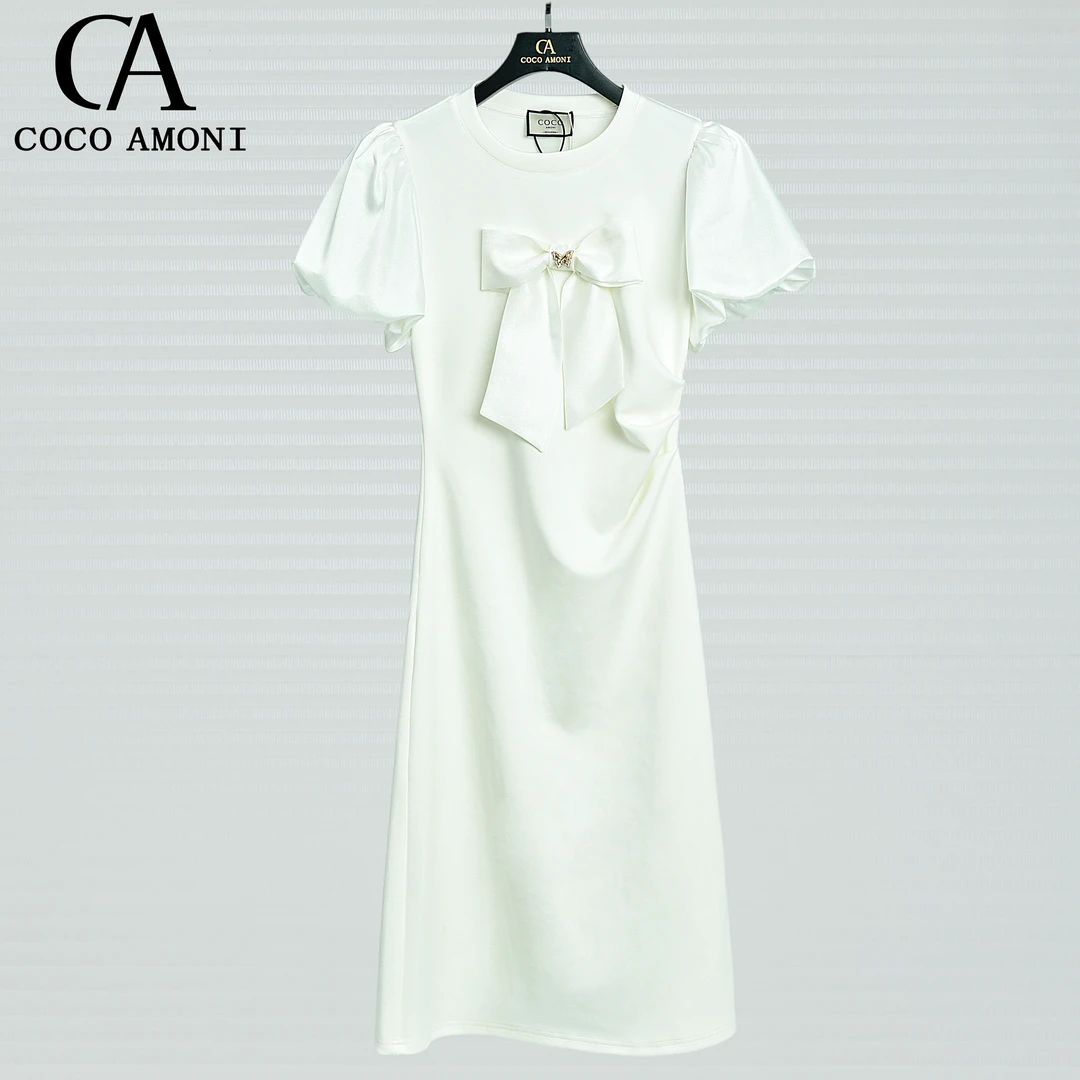COCO Amoni法式轻奢气质公主袖蝴蝶结中长裙连衣裙FJ153