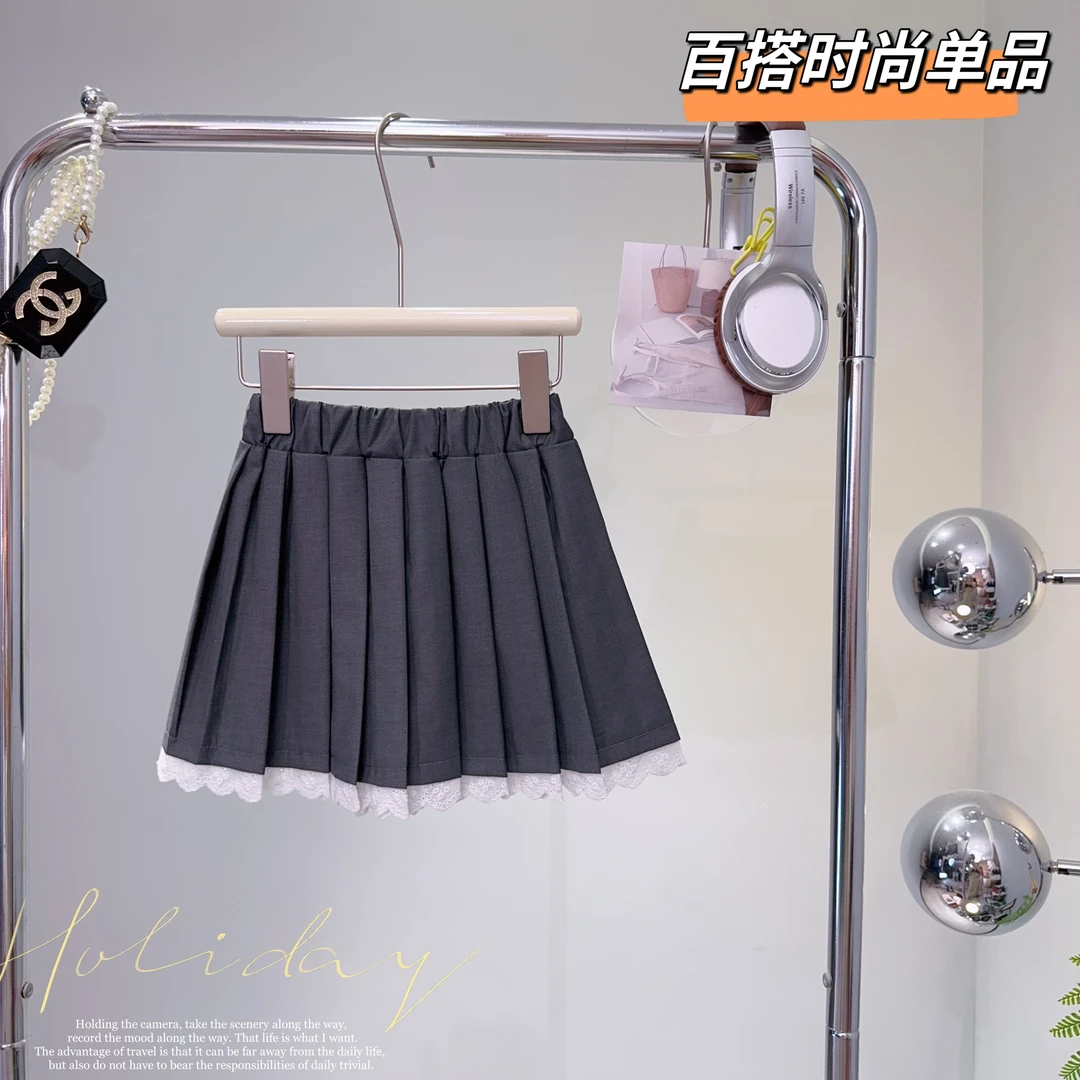 女童夏季2024新款韩系时尚学院风内里防走光百搭半身百褶裙 -6487