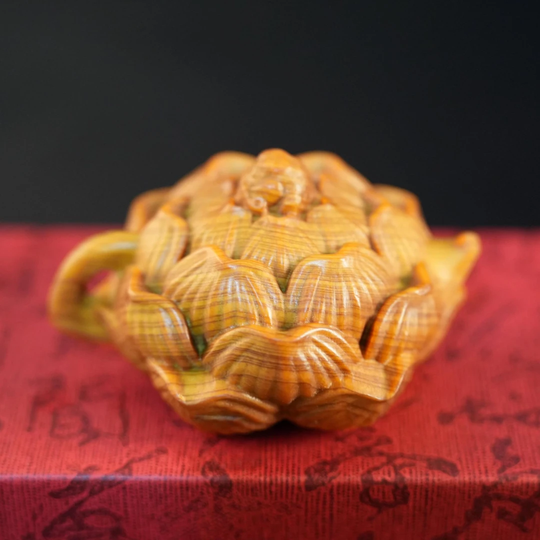 崖柏木雕陈化高油料莲花把把壶手把件摆件挂件