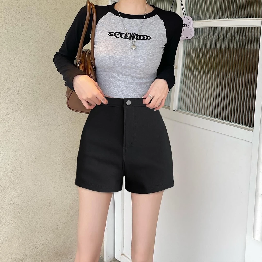 罗马棉弹力短裤女外穿高腰紧身热裤显瘦弹力女团短裤A字辣妹百搭
