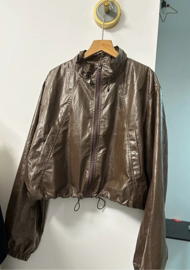 福利！！皮衣原创设计感抽绳PU皮夹克女