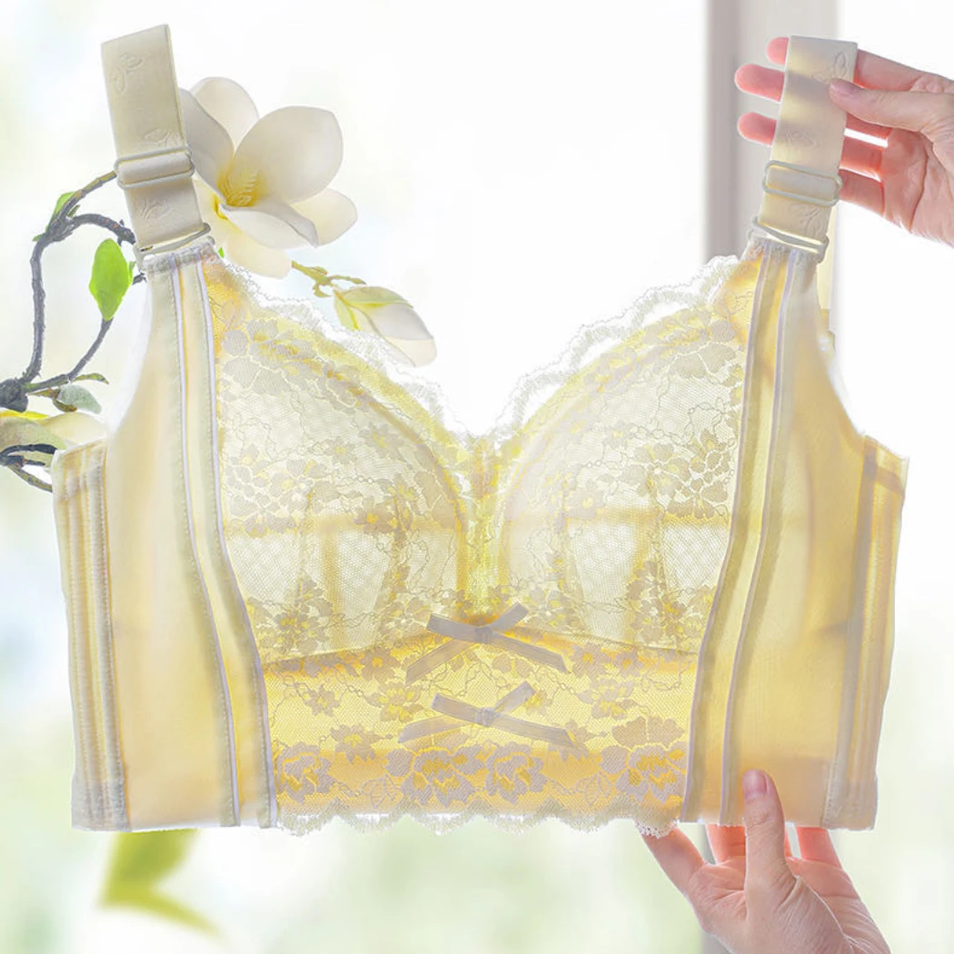 爱大码花朵加长款大胸显小无钢圈收副乳内衣