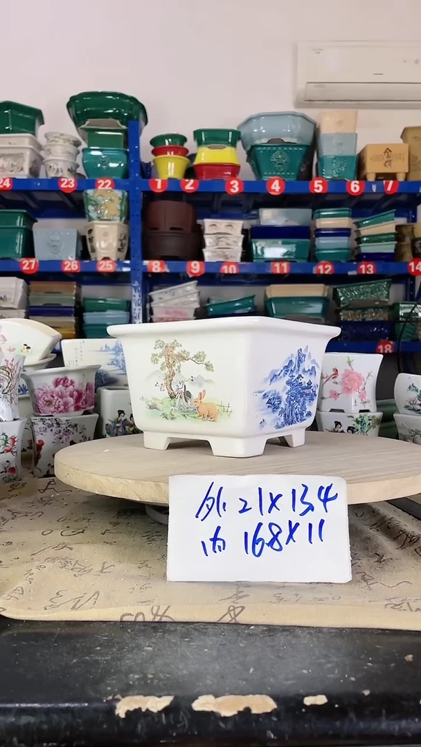 高温贴画紫砂方盆