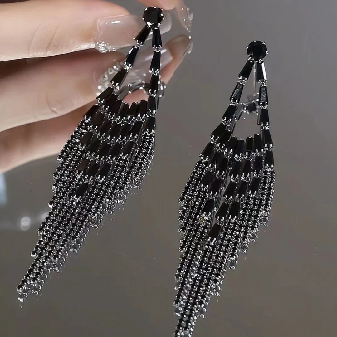 气质晚宴长款菱形闪锆时尚轻奢高颜值耳饰