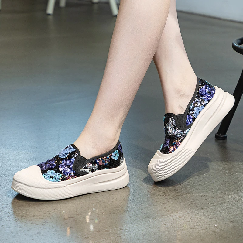 【9922L】春夏超轻鸳鸯渔夫鞋女亮片真皮厚底休闲百搭软底女士单鞋