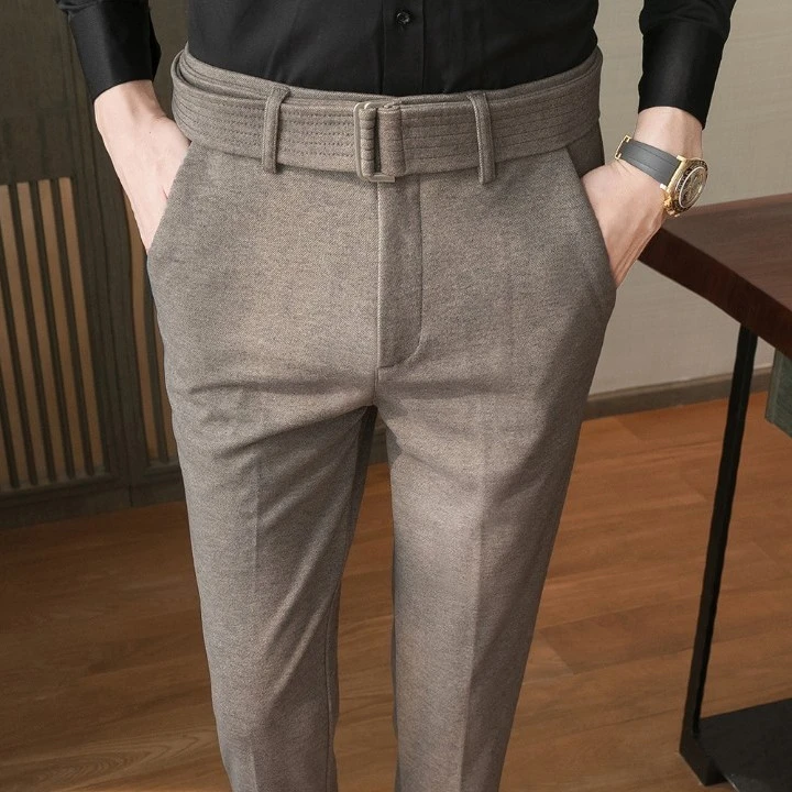 保暖加厚冬季毛呢裤男士休闲裤商务潮流英伦百搭长裤修身毛料西裤