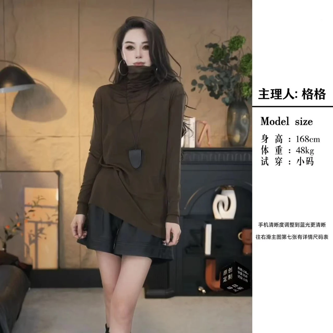 【格小姐】2363-20早秋上新打底T上衣洋气简约高领时尚网纱打底衫女