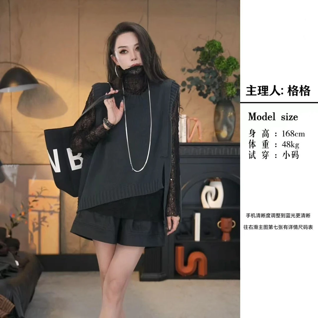 【格小姐】826-20秋季时尚针织马夹不规则欧版宽松休闲无袖毛针织衫