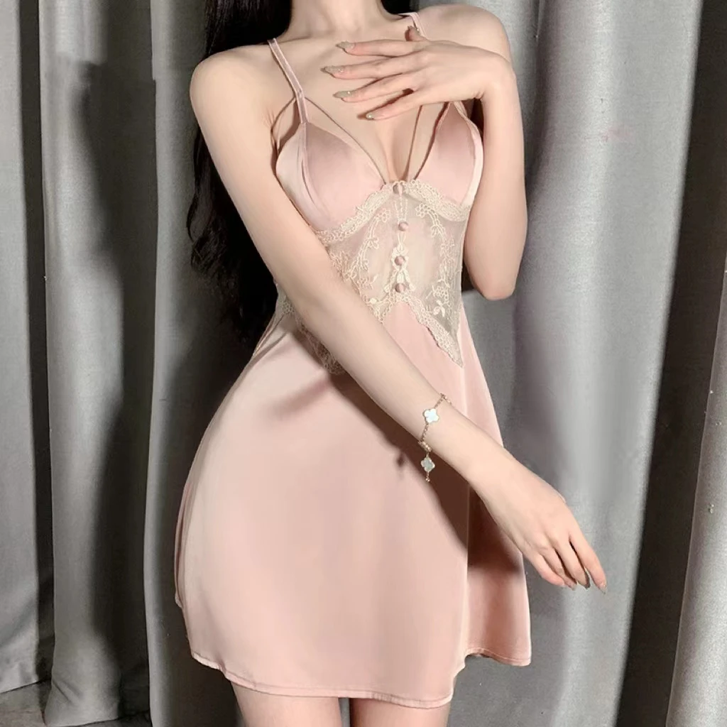颜事局【婉】性感纯欲露背诱惑睡衣女带胸垫吊带睡裙家居服套装裸色