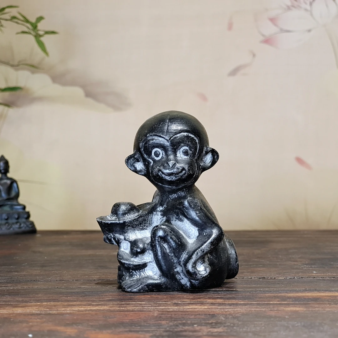 青石灵猴献宝|禅意茶道|茶宠案摆陈设空间造景装饰摆件