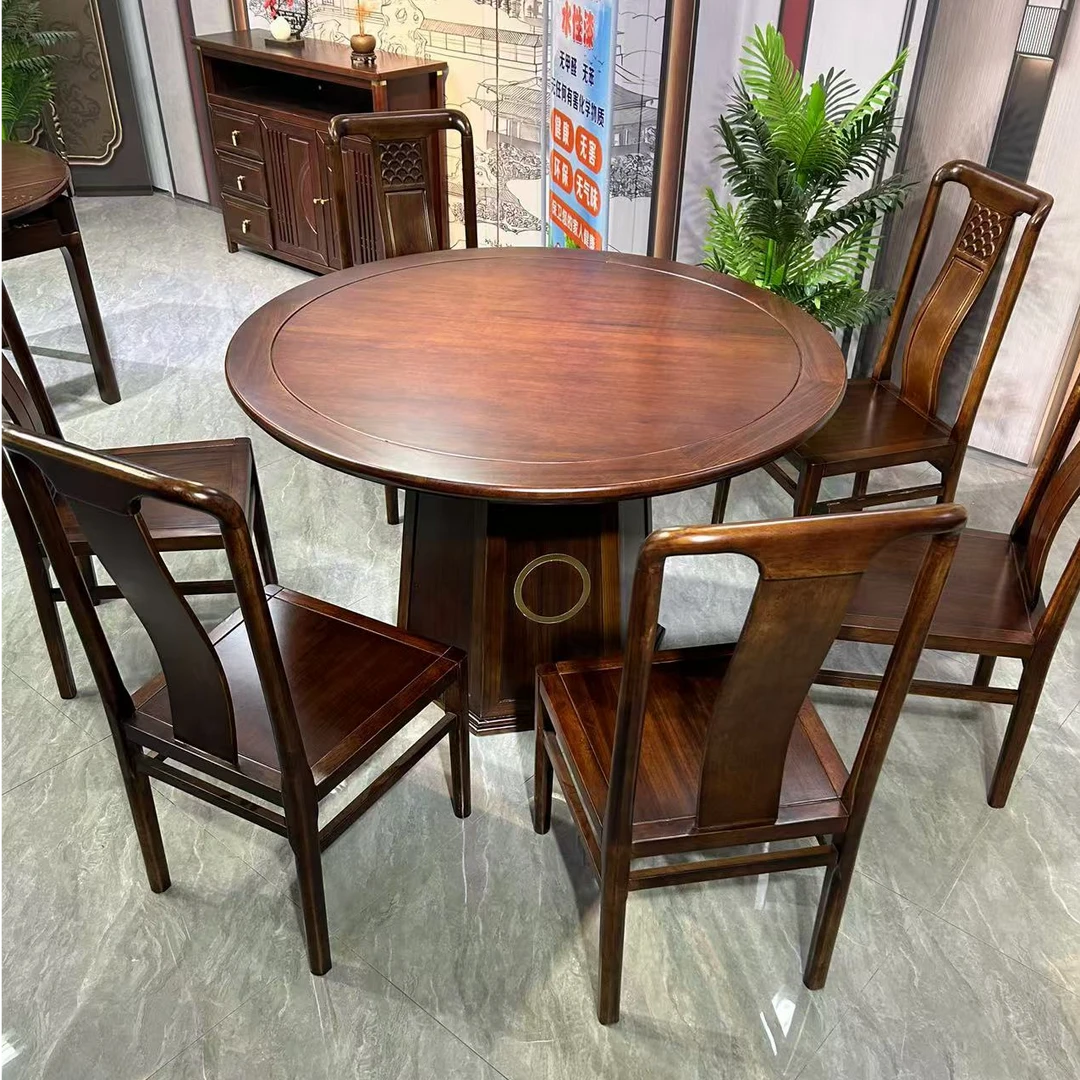 新中式乌金木全实木圆桌两用大餐桌客厅餐桌家用方圆
