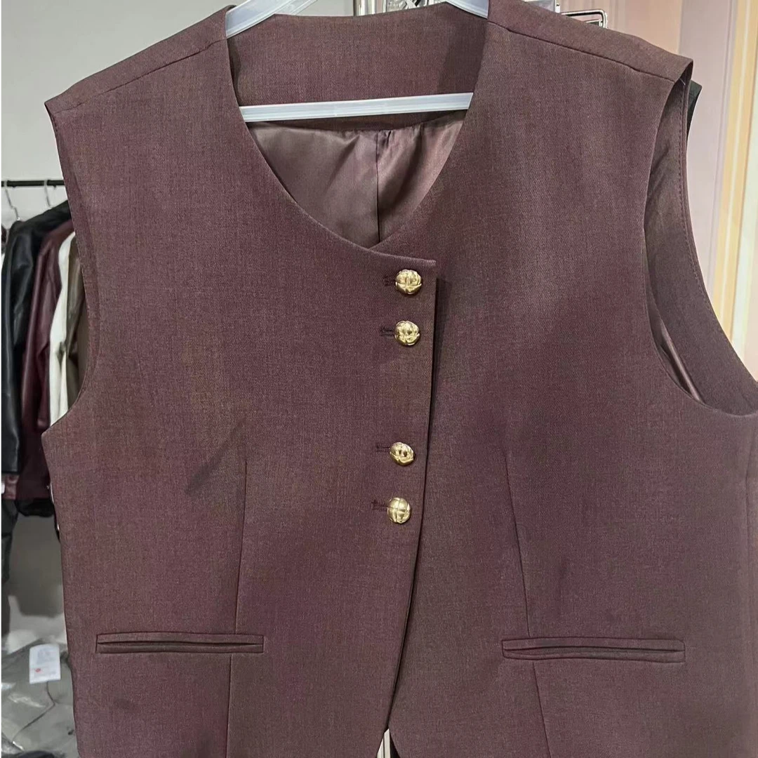 H88-15高级感复古圆领单排扣西装马甲女