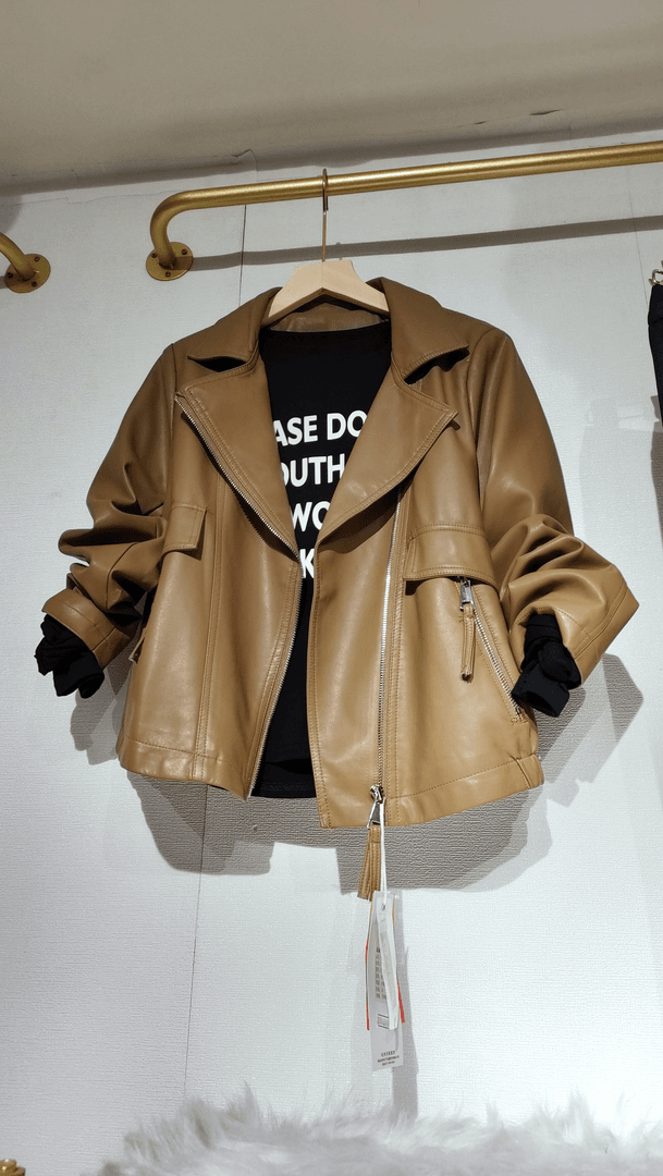 真口袋皮衣女短款皮夹克皮外套2023小皮褂水洗皮上衣西装领女士