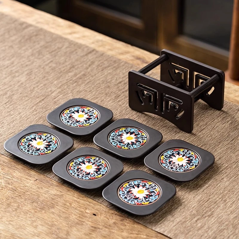 电木实木茶杯垫功夫茶道茶具隔热垫子杯托日式家用珐琅彩茶托配件