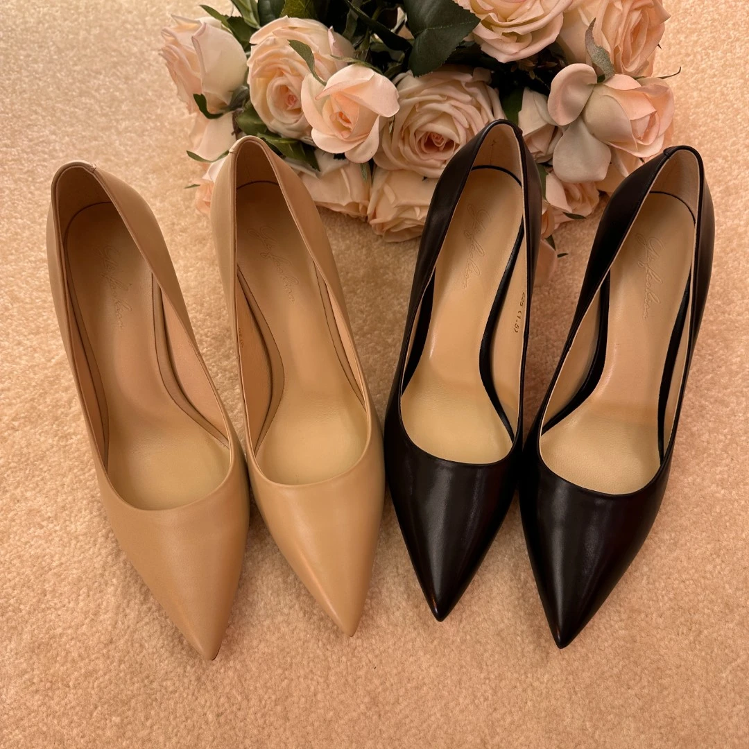 【Yi fashion】高级感百搭通勤纯色胎牛皮尖头细跟高跟鞋 9728-F1