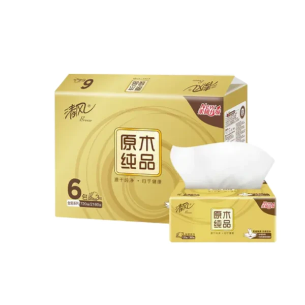清风原木纯品升级4层抽纸6包
