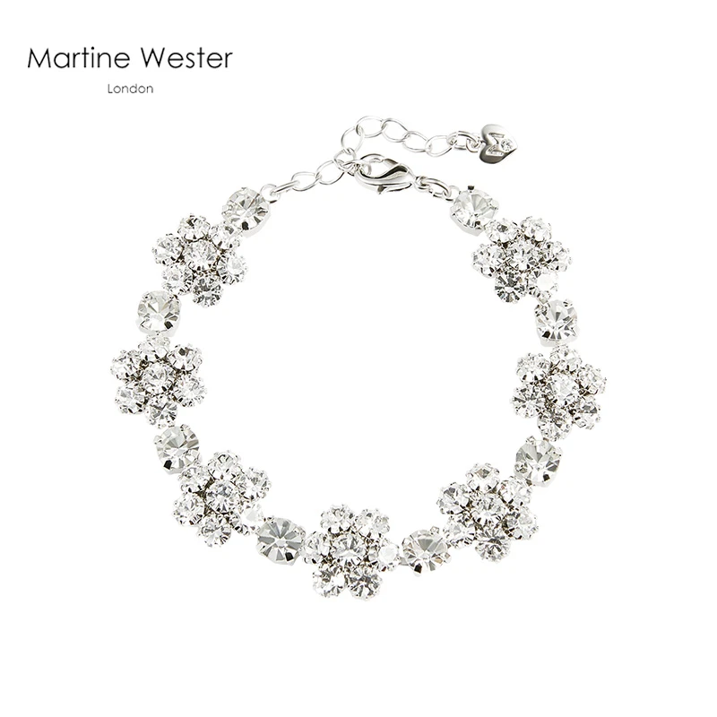 瑪汀薇思 铜合金仿水晶手链 玛汀崔雀花手链银色满钻轻奢镶嵌气质