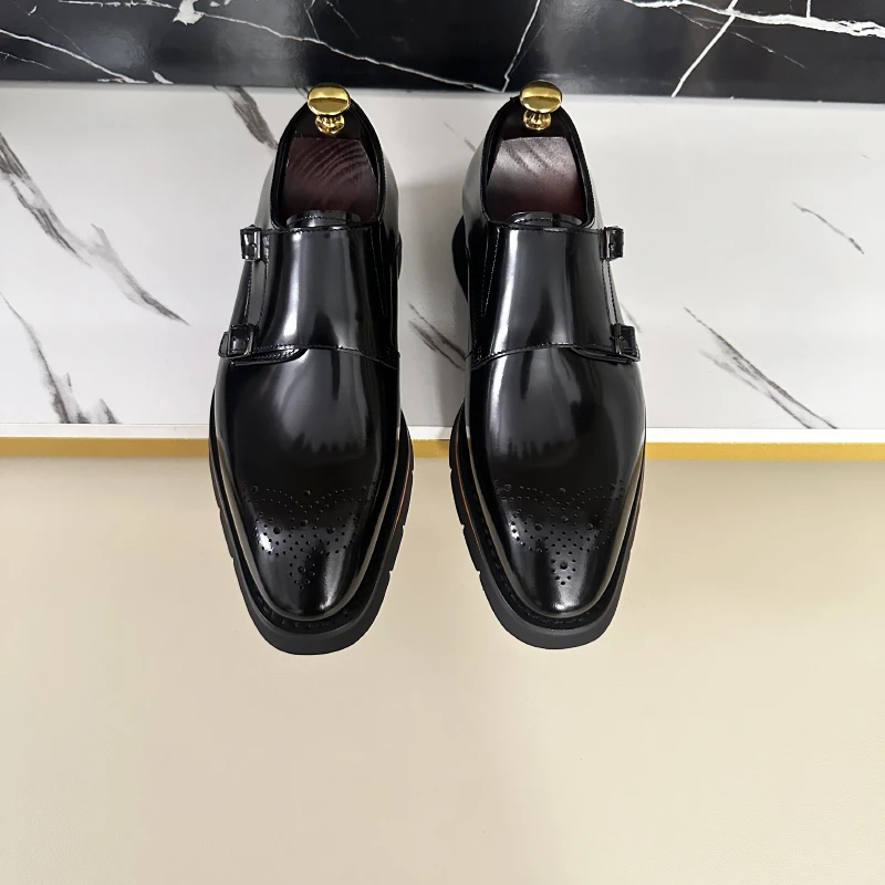 商务正装厚底英伦真皮正品XL底男士孟克鞋百搭时髦舒适皮鞋男潮流