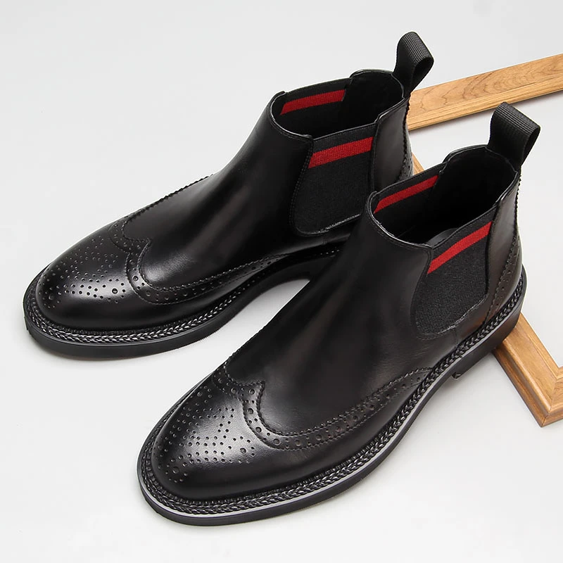 冬季布洛克高帮皮鞋马丁靴圆头短靴真皮切尔西男靴子英伦靴939-1